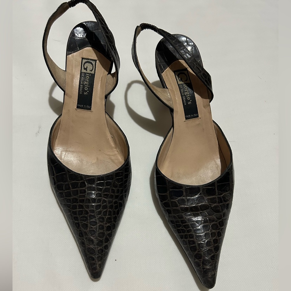 Brownish Gray Textured Slingback Heels
